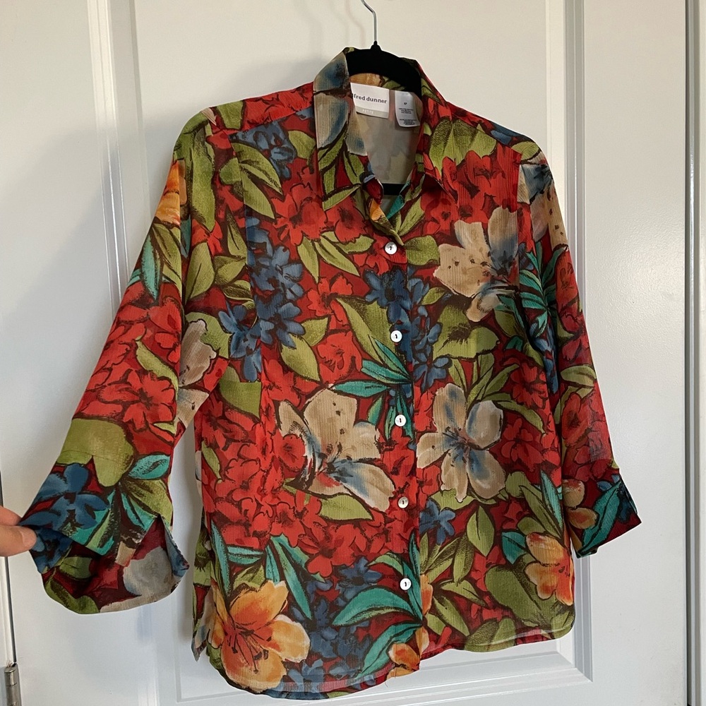 Alfred Dunner Floral Blouse Women 6P Hawaii Tropical Vacation Lightweight Summer